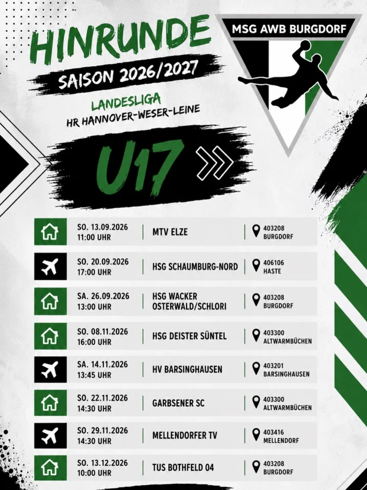 ✨Spielplan u17✨In einer Woche startet unsere neue MSG aus Altwambüchen und Burgdorf in ihre erste gemeinsame Saison. Wir sind gespannt wie es laufen wird!