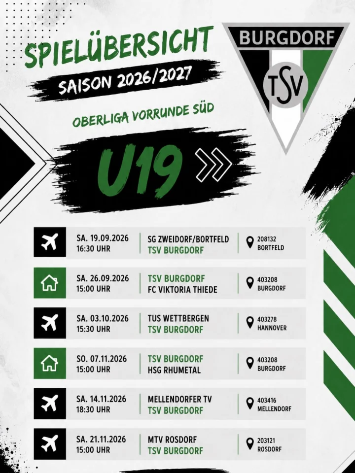 ✨ Spielplan u19 ✨Nach dem der Northeimer HC kurz vor Beginn der Saison leider zurück ziehen musste, wird es bei uns im Spielplan etwas luftiger. Die u19 startet in die Oberliga Vor
