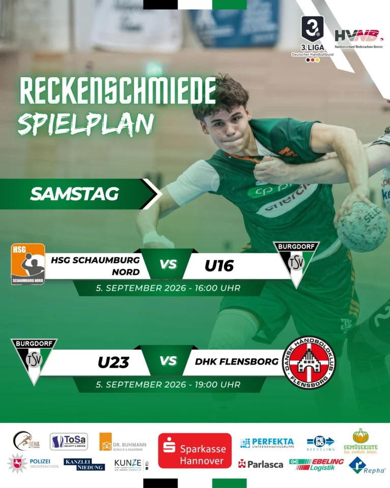 🔥 𝗗𝗢𝗣𝗣𝗘𝗟𝗧𝗘𝗥 𝗛𝗔𝗡𝗗𝗕𝗔𝗟𝗟-𝗦𝗔𝗠𝗦𝗧𝗔𝗚!Morgen sind unsere Teams wieder im Einsatz! 💚🤍16:00 Uhr | AUSWÄRTShsgschaumburgnord 🆚 U16🤾 19:00 Uhr | RECKENSCHMIEDEU23 🆚 dhkflensborg3liga Zwei Spiel