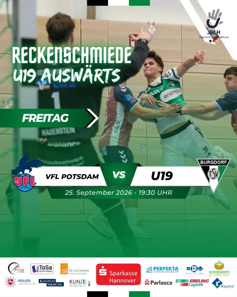 🔥𝗗𝗜𝗘 𝗡Ä𝗖𝗛𝗦𝗧𝗘𝗡 𝗦𝗣𝗜𝗘𝗟𝗘 𝗦𝗧𝗘𝗛𝗘𝗡 𝗔𝗡!Vier Teams. Zwei Tage. Jede Menge Handball. 🟢 FREITAG👉 19:30 Uhrjungadler_vflpotsdam 🆚 U19🟢 SAMSTAG👉 14:00 Uhrhsgschaumburgnord 🆚 U17👉 17:00 UhrU16 🆚