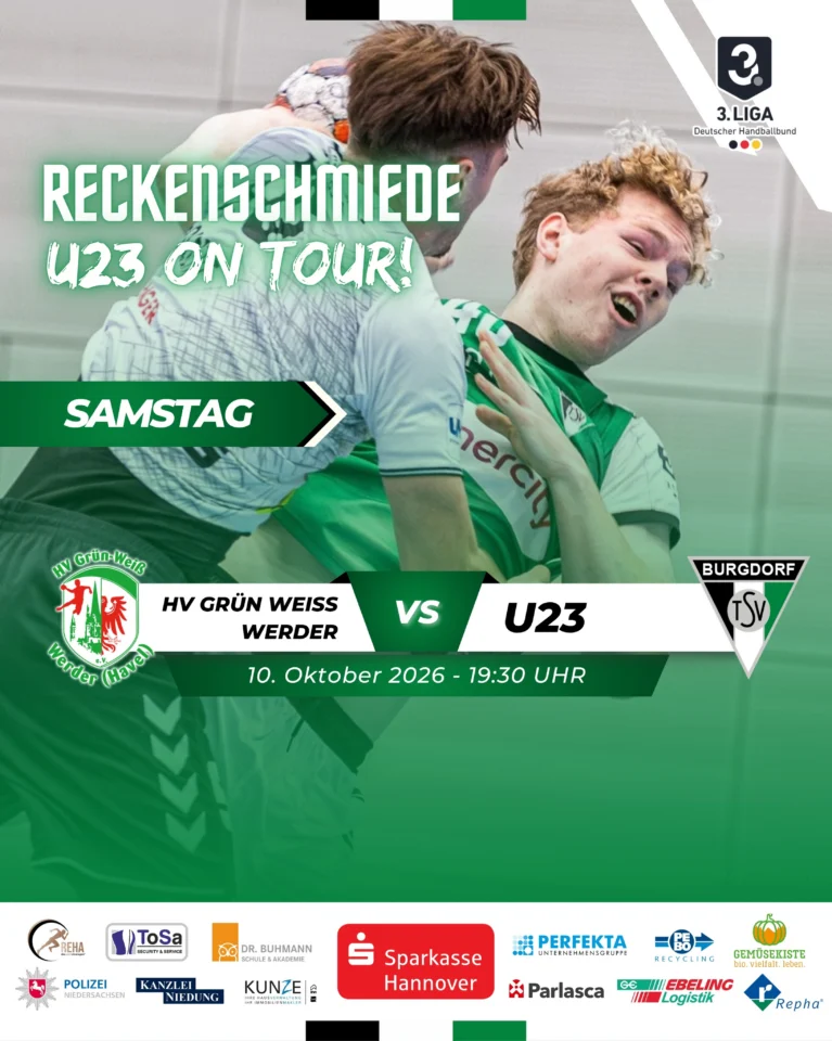 🔥 𝗡𝗘𝗫𝗧 𝗦𝗧𝗢𝗣: 𝗠𝗔𝗧𝗖𝗛𝗗𝗔𝗬! Drei Teams. Zwei Tage. Ein Ziel: VOLLGAS! 💥🤾‍♂️Für unsere U23 geht’s auf Tour, während unsere U17 und U19 am Sonntag zuhause angreifen! ⚡️🟢 SAMSTAG | ON TOUR
